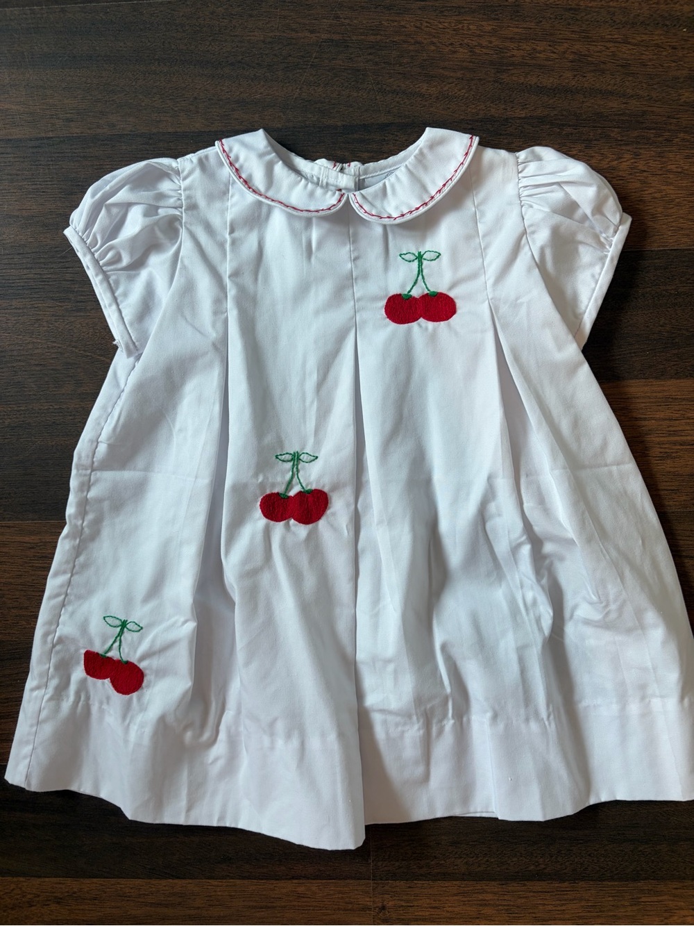 White Cherry Embroidered Peter Pan Collar Dress for Kids